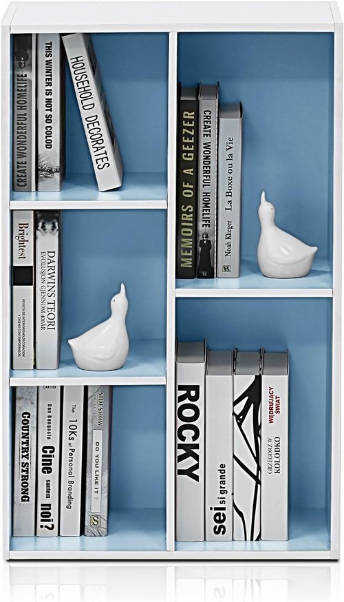 Furinno LUDER 5-Cube Bookshelf - Reversible Design | Easy Assembly for Living Room & Home Office - White/Light Blue