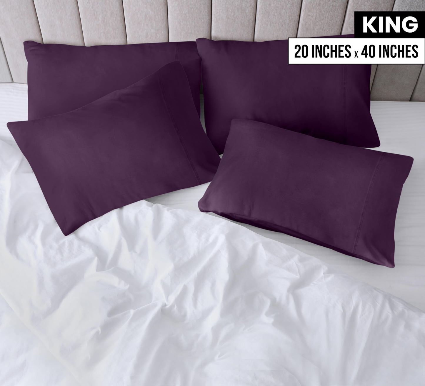 Utopia Bedding King Pillow Cases - 4 Pack - Envelope Closure - Soft Brushed Microfiber Fabric - Shrinkage and Fade Resistant Pillow Covers King Size 20 X 40 Inches (King, Purple)