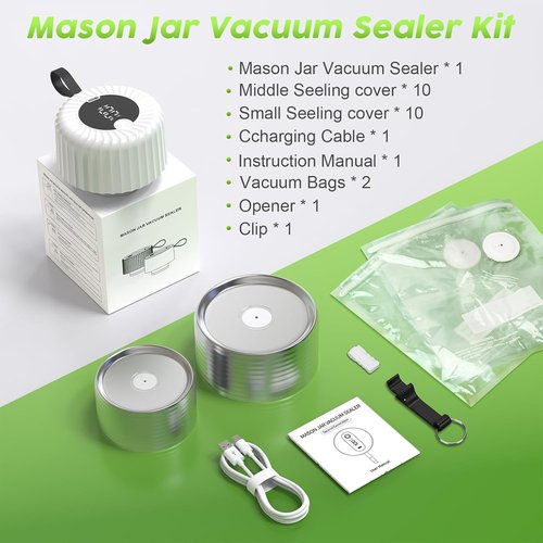 Mason Jar Vacuum Sealer - Automatic Food Saver Machine for Wide & Regular Mouth Jars | Portable Kitchen Storage (White)