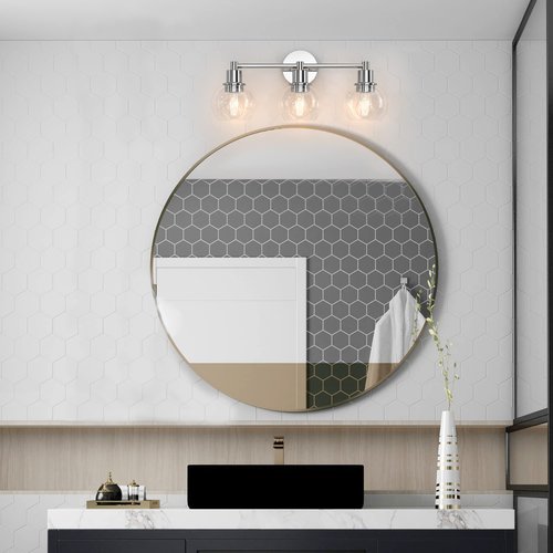 Espird 3 Lights Bathroom Vanity Light Fixtures Chrome, Bathroom Lights Over Mirror, Industrial and Farmhouse 3 Light Wall Sconce, Polished Chrome Globe Vanity Lighting Fixtures