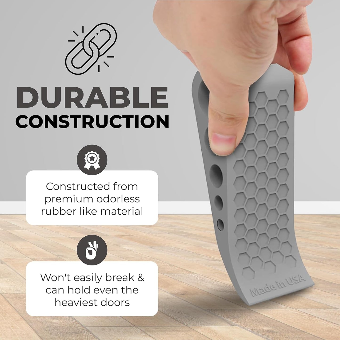 Skiennix Door Stoppers - Heavy Duty Rubber Wedge for Carpet & Tile | Made in USA, Gray 2-Pack