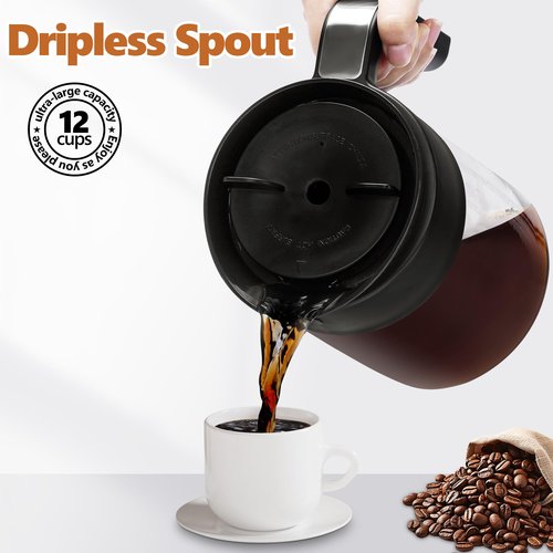 12 Cup Coffee Pot Replacement Compatible with Ninja Coffee Maker CFP101 CFP201 CFP301 CFN601 CFP307 CFN602 CM400 CM401 CF090, Glass Carafe for Ninja with Brew-Through Lid, BPA Free, Dishwasher Safe