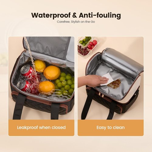LOVEVOOK Insulated Lunch Bag - Large Double Deck Cooler Tote With Cup Holder | Leakproof & Adjustable Strap, 15L