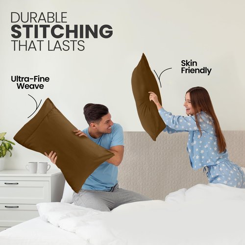 Utopia Bedding Standard Pillow Cases - 2 Pack - Envelope Closure - Soft Brushed Microfiber Fabric - Shrinkage and Fade Resistant Pillow Covers Standard Size 20 X 26 Inches (Standard, Mocha)