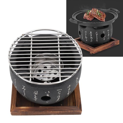 Japanese Grill with Portable Round Design, BBQ Grill Food Charcoal Stove for Household Barbecue Tool - 2 Size Available (L)