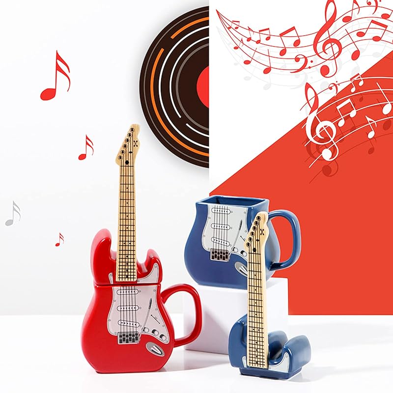 Electric Guitar Shaped Ceramic Mug, 15 oz Red – Novelty Music Drinkware for Musicians