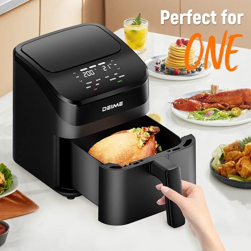 DEIME Air Fryer 4.5 Qt - Compact Digital Airfryer for Quick Meals | Nonstick & Dishwasher Safe (Black)