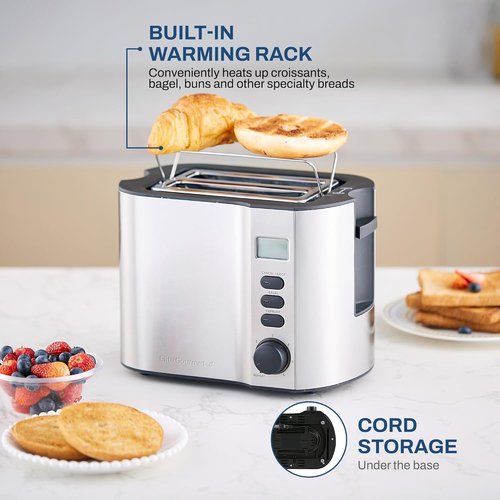 Elite Gourmet ECT2145 2-Slice Toaster - Extra Wide Slots, Bagel Function, Stainless Steel Finish
