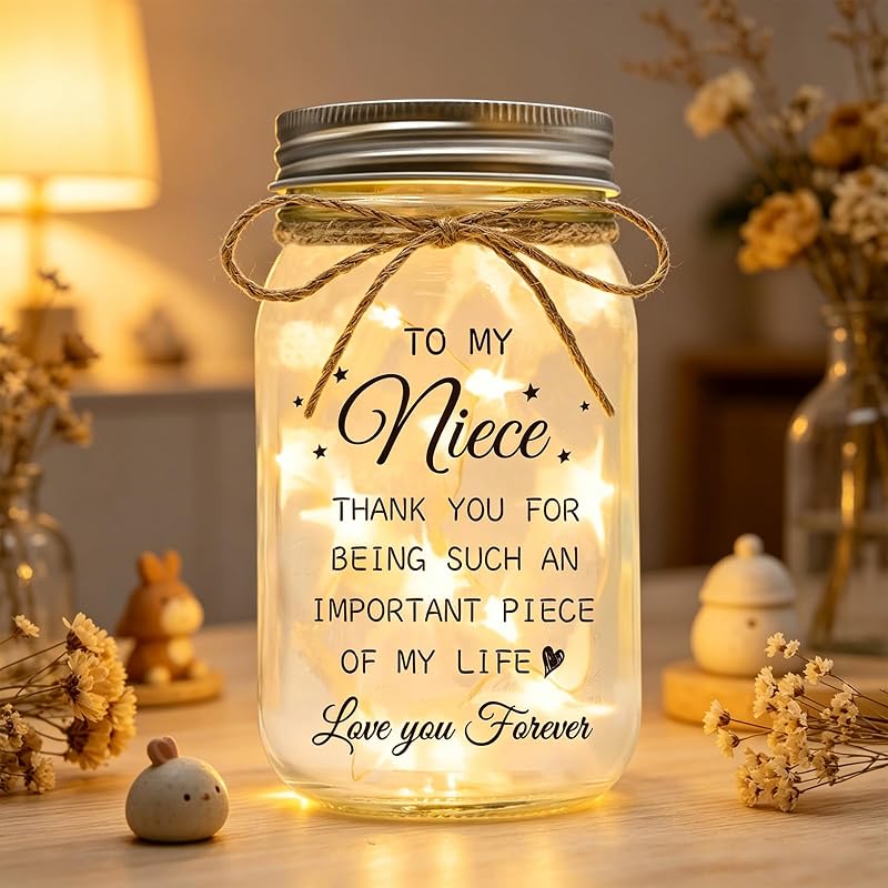 Niece Gift from Auntie Mason Jar Night Light - Happy Birthday Memory