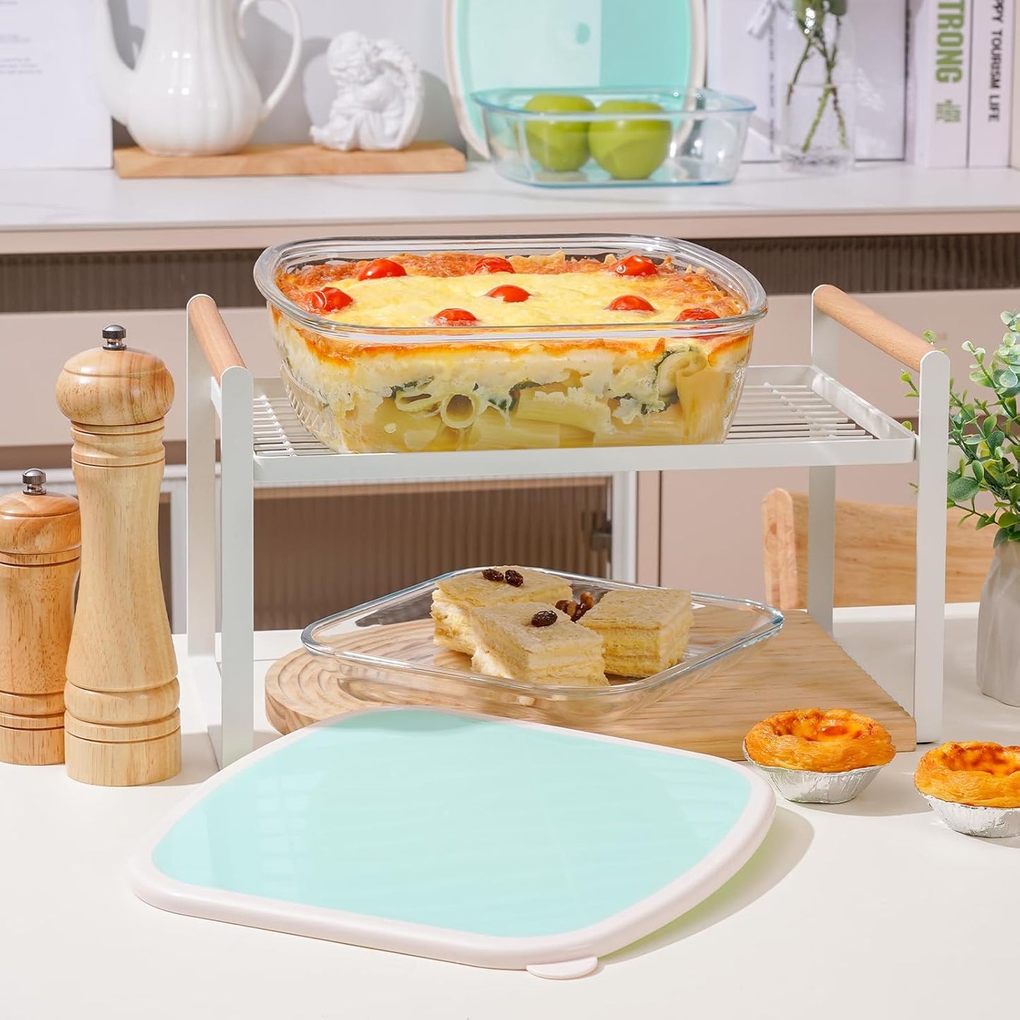 NUTRIUPS Glass Baking Dish - BPA-Free Lid & Square Design - Mint Green, 9 x 9 Inches