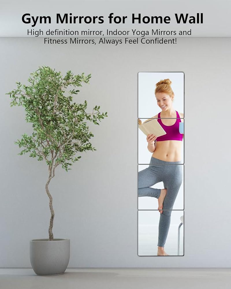 Unbreakable Mirror Tiles 8 Pack 12x12 inch Peel & Stick Wall Mirrors for Kids Room