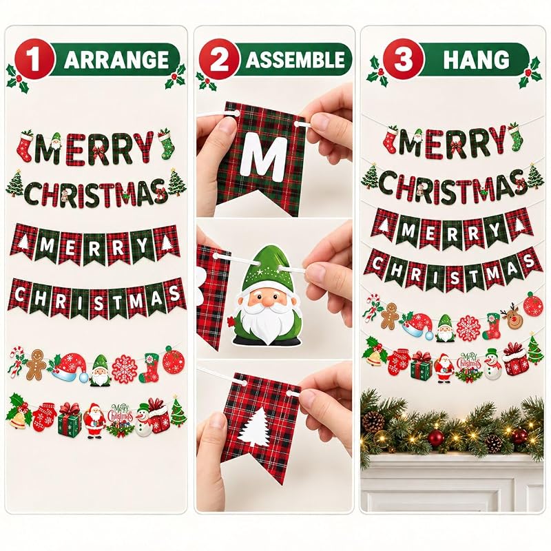 Christmas Banner 32pcs Red Green Merry Christmas Party Decor