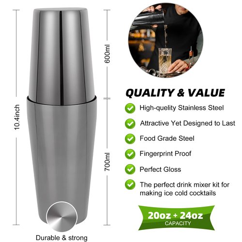 Cocktail Shaker Set, 23-Piece Boston Stainless Steel Bartender Kit with Acrylic Stand & Cocktail Recipes Booklet, Professional Bar Tools for Drink Mixing, Home, Bar, Party - Gold Rose