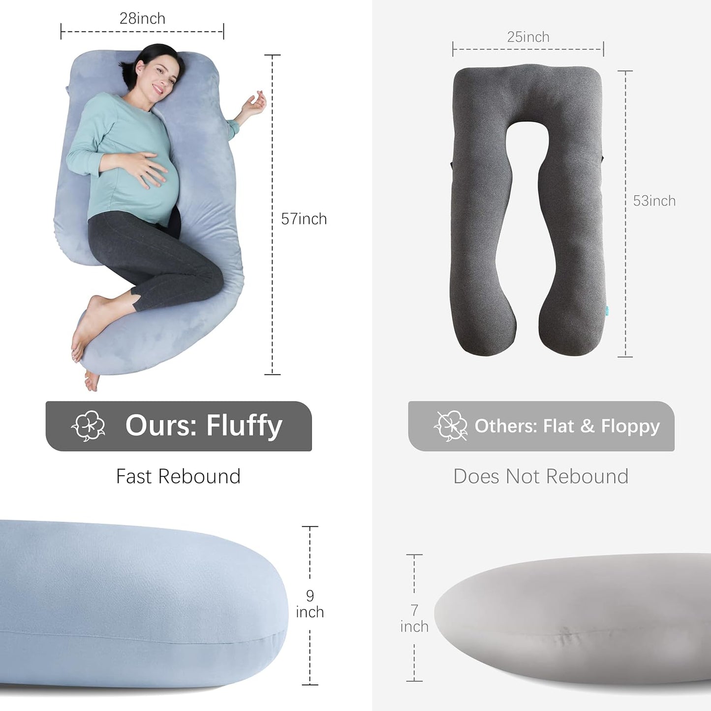 MOON PARK Pregnancy Pillow - 57-Inch U-Shaped Full Body Maternity Support - Removable Cover, Grey