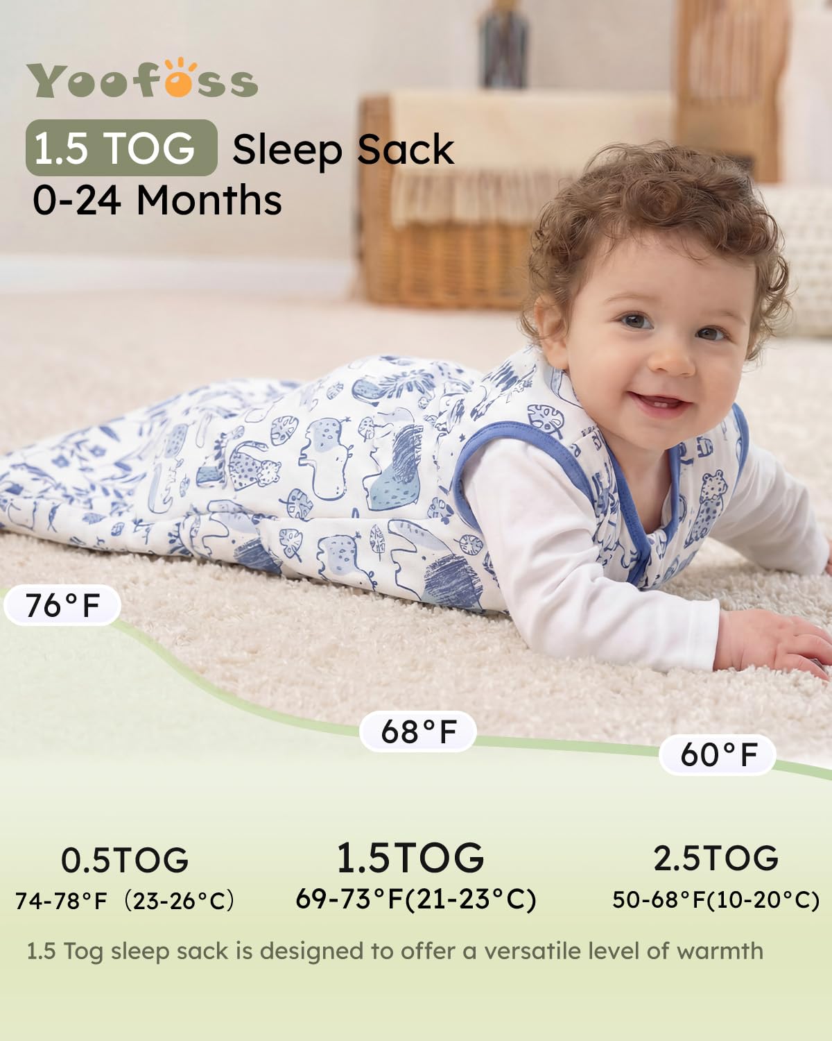 Yoofoss Baby Sleep Sack - 1.5 Tog Wearable Blanket for Infants 0-6 Months | 100% Organic Cotton, Warm & Comfy