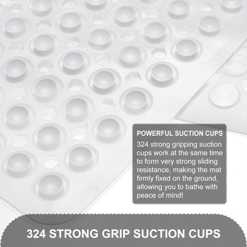 TEESHLY Bath Mat for Tub & Shower, Non Slip Soft Bathmat with Suction Cups & Drain Holes, Machine Washable Bathtub Floor Liner Mats for Bathroom, 35x16 Inch, White