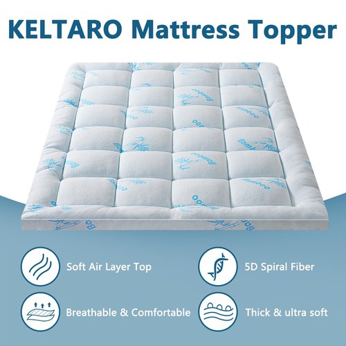 KELTARO Mattress Topper King Size,Viscose Made from Bamboo Extra Thick Mattress Pad 8-21" Deep Pocket Soft Down Alternative Fill Mattress Protector Pillow Top Mattress Cover(78x80 Inches)