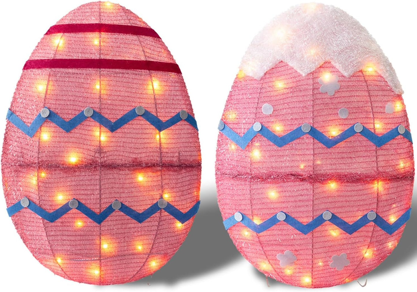 Skiennix Outdoor Easter Decorations - Set of 2 Lighted Metal Eggs | 34 Inch LED Lights for Lawn & Garden