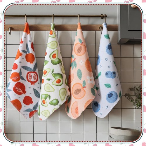 Redbaker 30 Pcs Reusable Paper Towels Rolls Towels Bulk Kitchen Washable Paperless Cloth Cotton Hand Napkins with Cardboard Reusable Napkins for Kitchen Bathroom (Fruit Design)