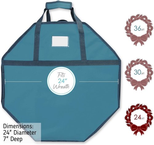 Hearth & Harbor Wreath Storage Container - Hard Shell Organizer with Dual Zipper & Handles - 24" Size
