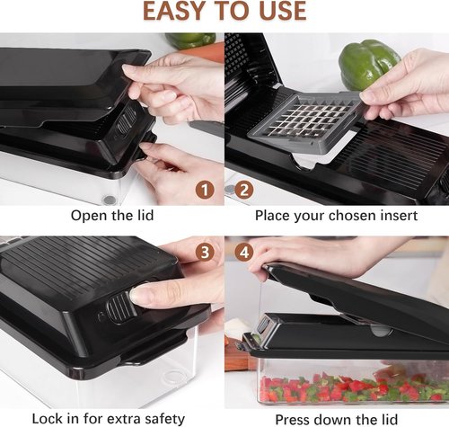 LHS Professional Vegetable Chopper - 7-in-1 Multifunctional Food Slicer & Dicer with Storage Containers | Black