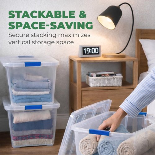 EconoHome Clear Storage Box - 95 Qt Heavy-Duty Plastic Bins with Lids | 4-Pack Stackable Organizers