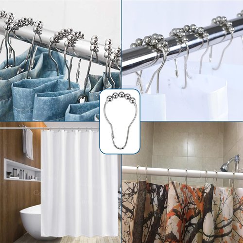 Consss 24PCS Stainless Steel Shower Curtain Hooks Rust Proof, Shower Curtain Rings Polished Nickel, Heavy Curtain Rod Rings for Bathroom, Durable Bathroom Decor Hooks Chrome Silver