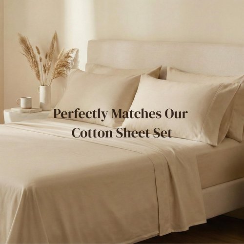 Beckham Hotel Collection Pillowcases Queen Size Set of 2, Cool Touch Cotton Sateen Fabric, 500TC, Silky Smooth & Soft, Open End, Sand