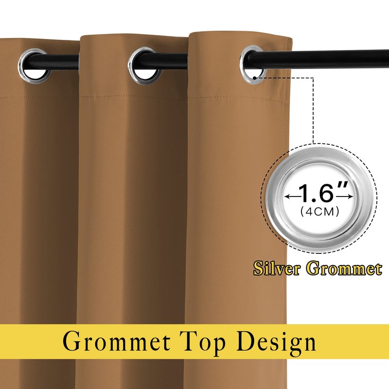 NICETOWN Blackout Curtains for Kids Room - Triple Weave Microfiber Home Thermal Insulated Solid Ring Top Blackout Panels/Drapes for Bedroom(Gold Brown, Set of 2, 46 x 54 Inch)