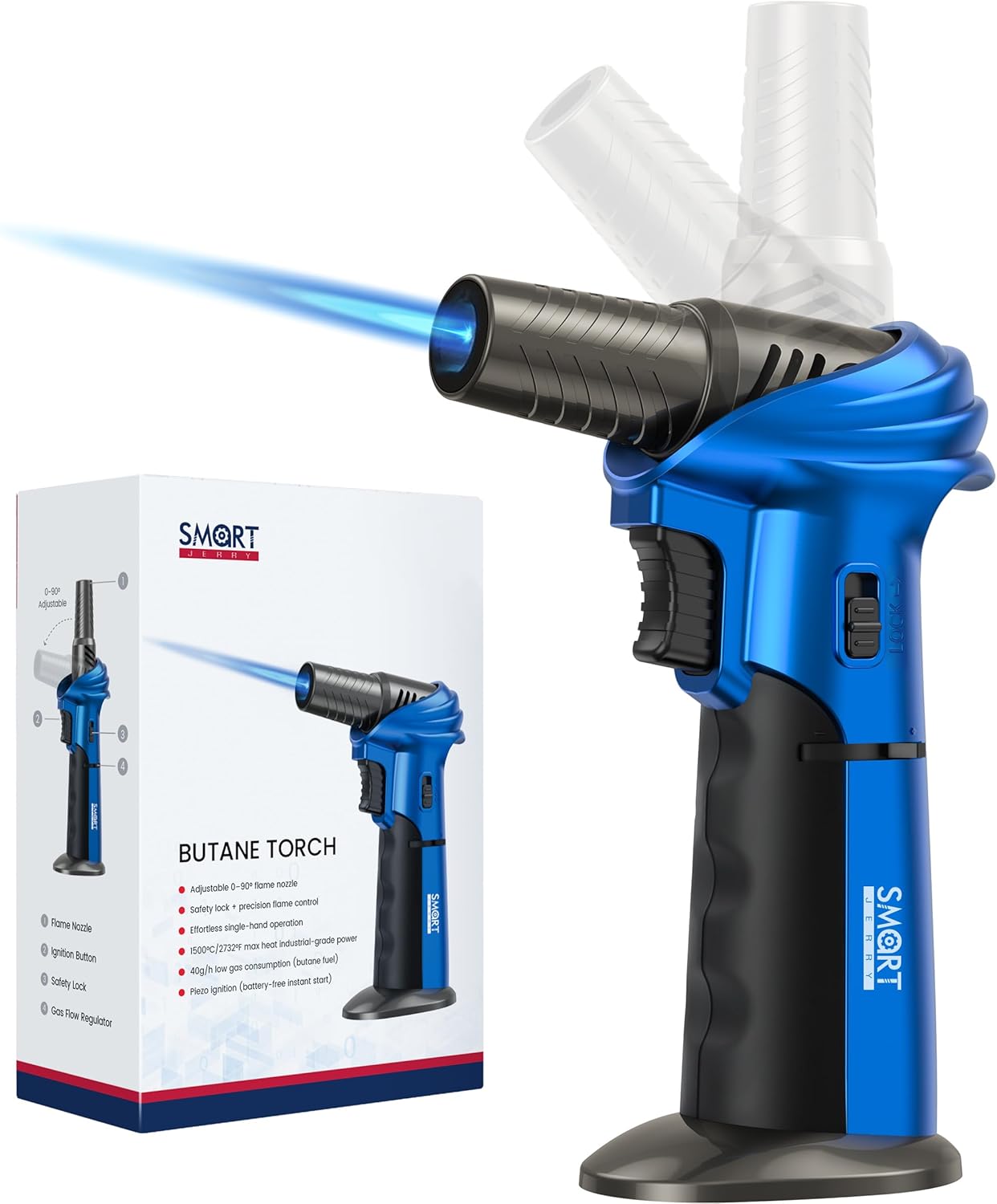 SMART JERRY Mini Torch Gun - Windproof Butane Lighter with Safety Lock | Adjustable Flame Up to 1500℃ for Cooking, BBQ, and Soldering