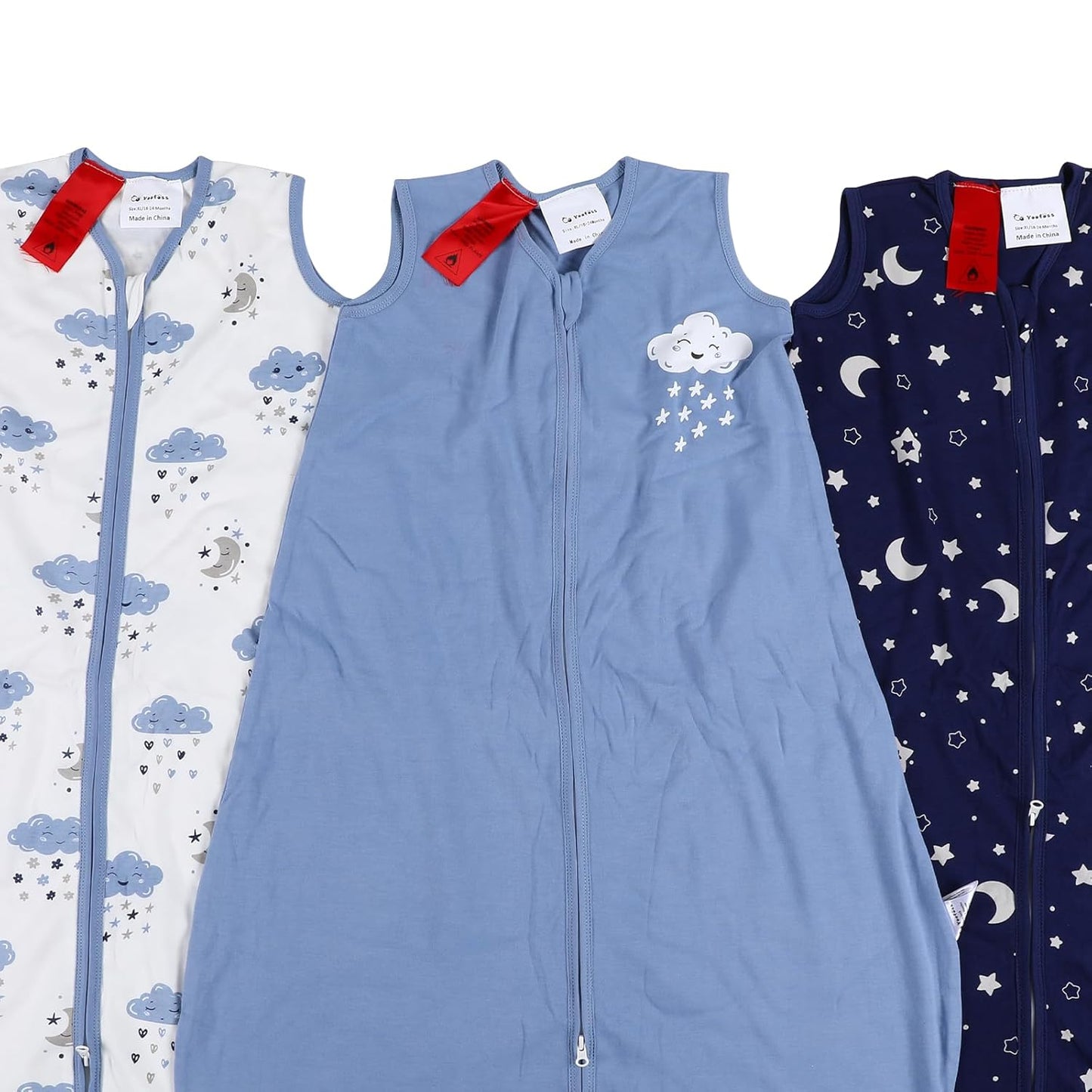 Yoofoss Baby Sleep Sack - 100% Organic Cotton Wearable Blanket | 2-Way Zipper, 12-18 Months, 3 Pack
