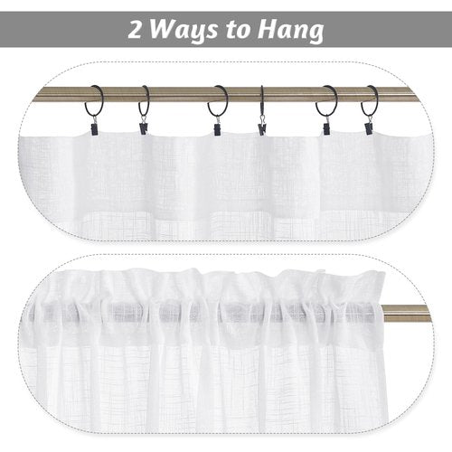 RYB HOME White Semi Sheer Curtains 84 inches Long - Living Room Curtains for Half Privacy, Linen Textured Sheer Light Filtering Vertical Window Drapes for Bedroom Dining, Width 52 inch, 2 Panels