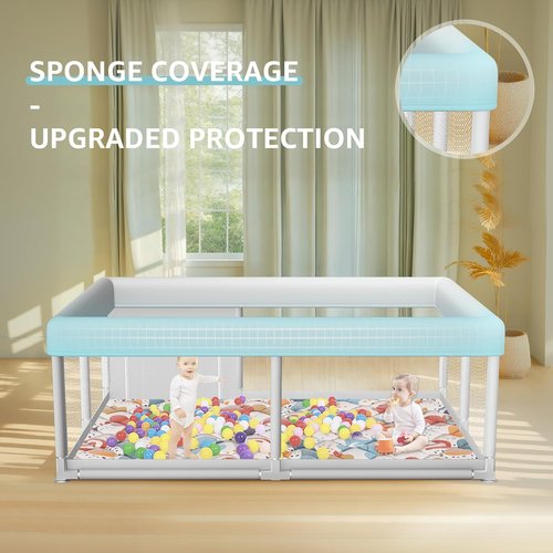 Hiaksedt Baby Playpen - Sturdy Safety Play Yard with Mat | 65 x 50 Inch for Indoor & Outdoor Use