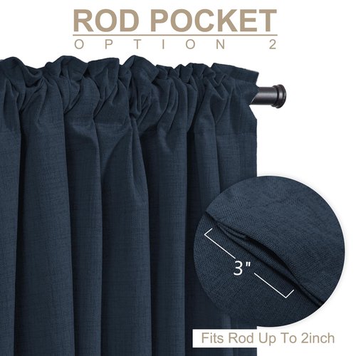 100% Blackout Shield Linen Blackout Curtains for Bedroom 108 Inches Long, Back Tab/Rod Pocket Living Room Drapes, Thermal Insulated Blackout Curtains 2 Panels Set, 50" W x 108" L, Navy