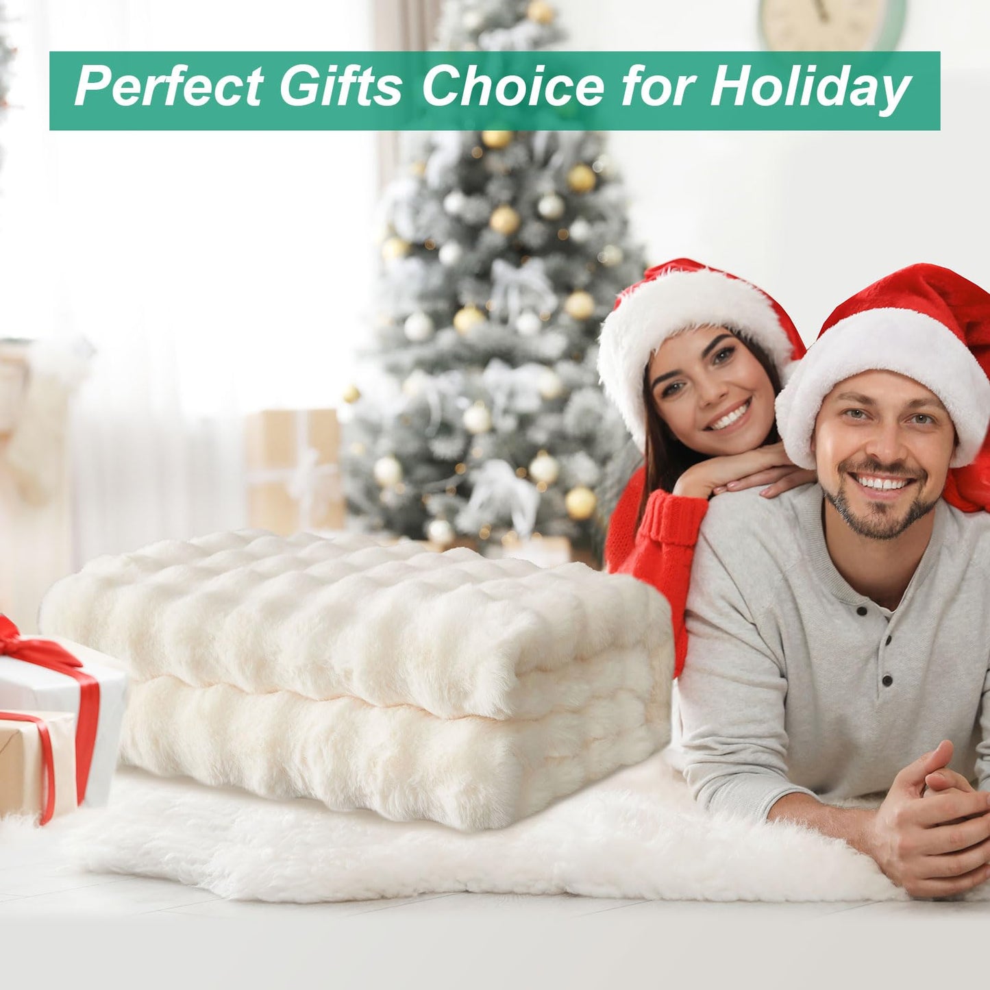 Plush Throw Blanket for Couch - Super Soft Fuzzy Fluffy Blanket Cozy Faux Fur Blanket, Cute Blankets for Women Warm Lightweight Throw Blankets for Bed Couch Sofa (W180 x L230CM, White)