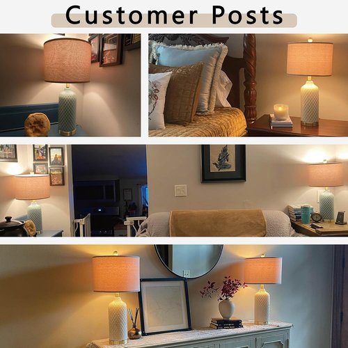 G-SAFAVA 24.25" Modern Ceramic Blue Table Lamps Set of 2 for Living Room, Farmhouse, Bedside, Coastal Bedroom, Side & End Tables