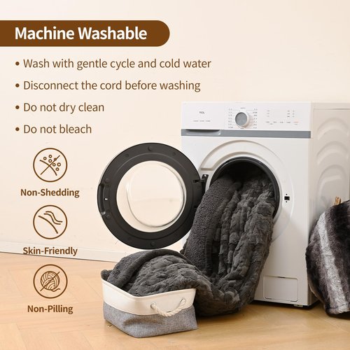 Bearhug Electric Blanket Twin Size 62" x 84", Grey Flower Patterns Faux Fur & Warm Sherpa Heated Blanket, 10 Heating Levels & 1-12H Auto Off, ETL Certified, Machine Washable