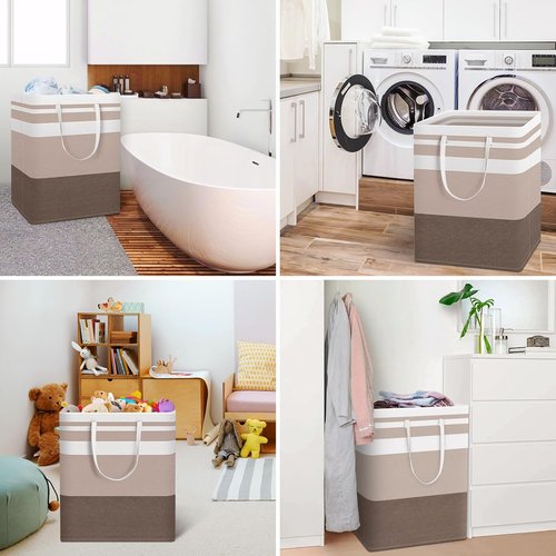 HomeHacks Large Waterproof Laundry Basket - Collapsible Freestanding Hamper with Extended Handles | 125L, Brown