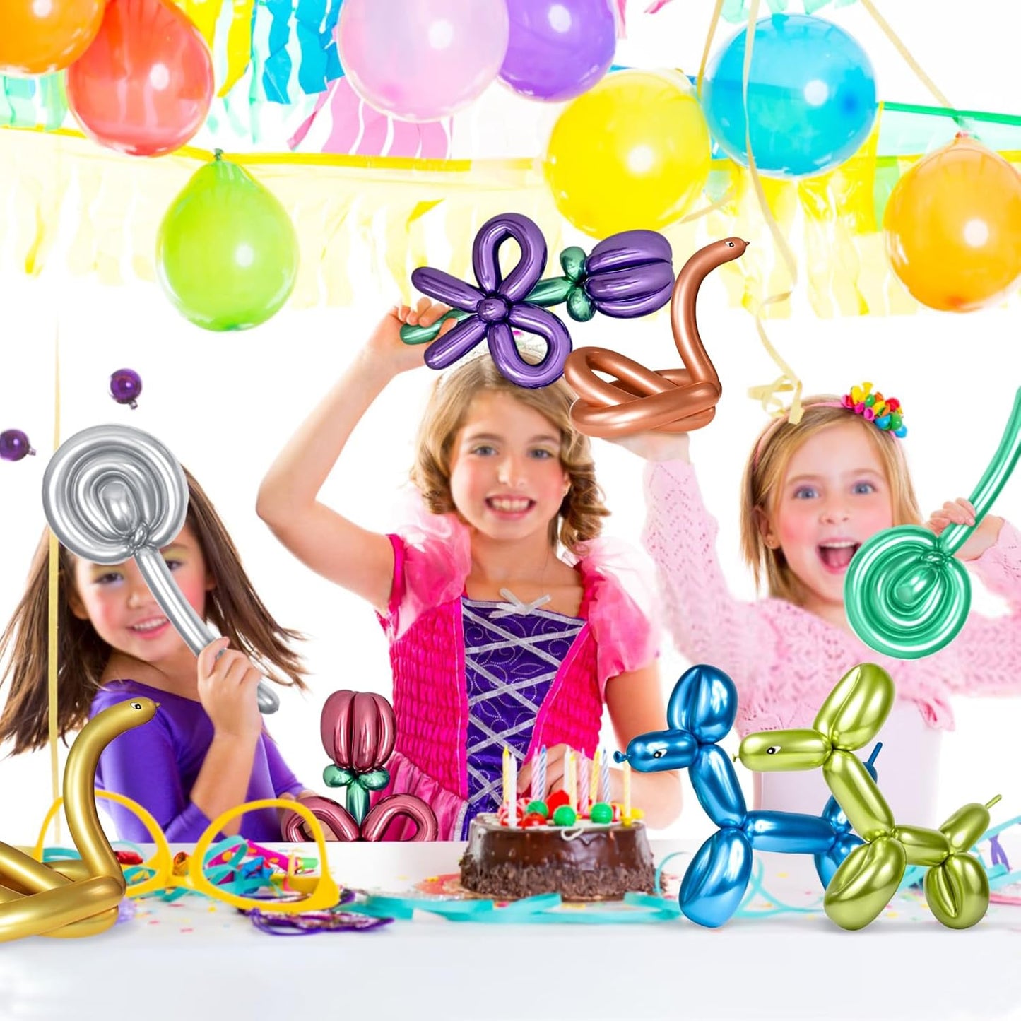 Skiennix 100Pcs Metallic Long Balloons - Thick Latex Twisting Balloons for Animal Modeling | Multi-Color