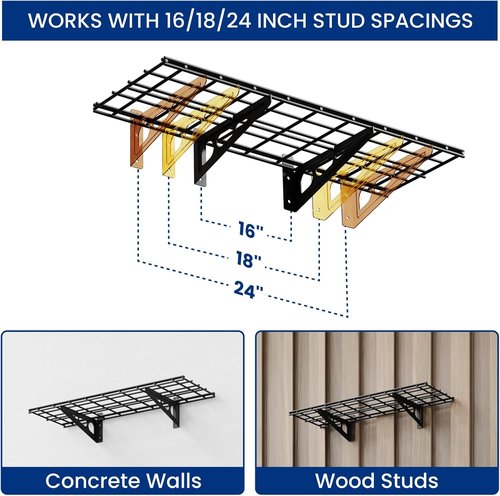 FLEXIMOUNTS Garage Shelving - Heavy-Duty Wall-Mounted Storage Rack | Holds 150 lbs, 1x3 ft, Black