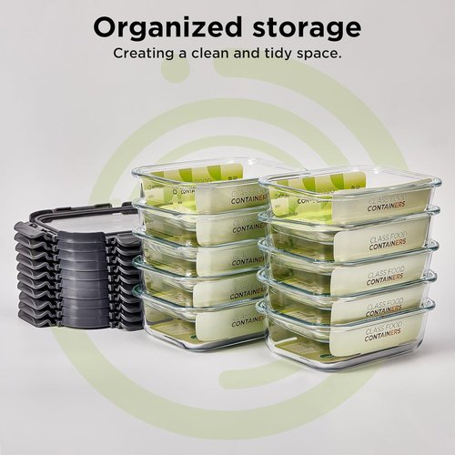 Glass Food Storage Containers - 10 Pack of 21oz | Airtight, Microwave Safe & BPA Free Meal Prep Set