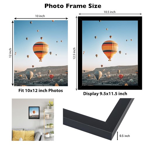 JCJMY 10x12 Picture Frame Black for Wall Hanging, Wall Mounting Horizontally or Vertically, 10 x 12 Wall Gallery Poster Photo Frame with Shatter Resistant Plexiglass, Black