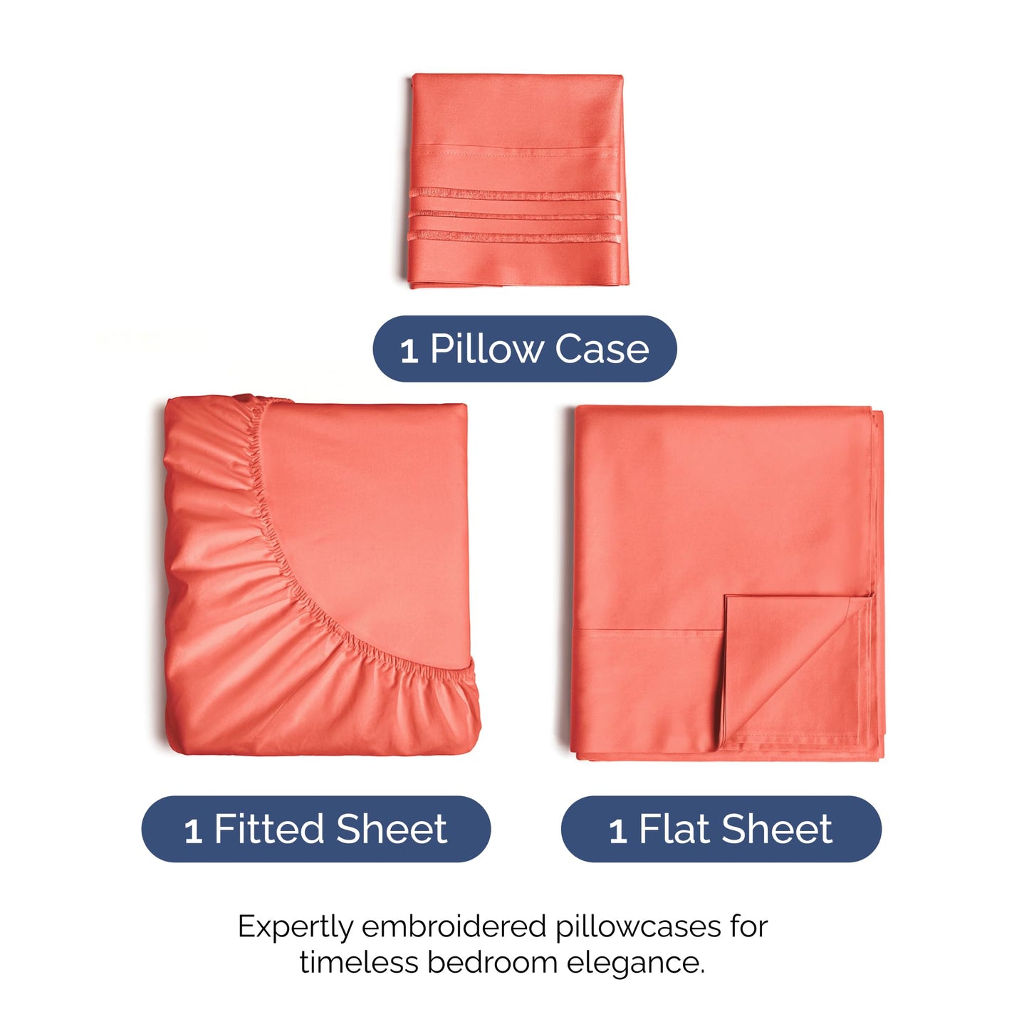Twin XL Size 3 Piece Sheet Set - Comfy Breathable & Cooling Bed Sheets Set - Hotel Luxury Bedding for Women, Men, Kids, Teens, Boys & Girls - Deep Pockets, Ultra-Soft, Wrinkle Free - Oeko-Tex - Coral