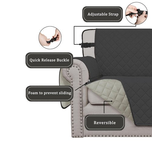 Easy-Going Reversible Chair Cover Washable Sofa Cover for Dogs Water Resistant Couch Slipcover Furniture Protector Cover with Adjustable Straps for Pets (Chair 30 in, Dark Gray/Beige)