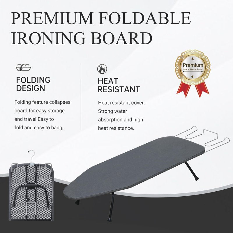 ZOES HOMEWARE Metal Mesh Panel Tabletop Ironing Board | Foldable Iron Board | Heavy Duty Small Iron Board with Heat Resistant Cover and 100% Cotton 8mm Thicken Pad | 31.5"x11.8"x6.2"