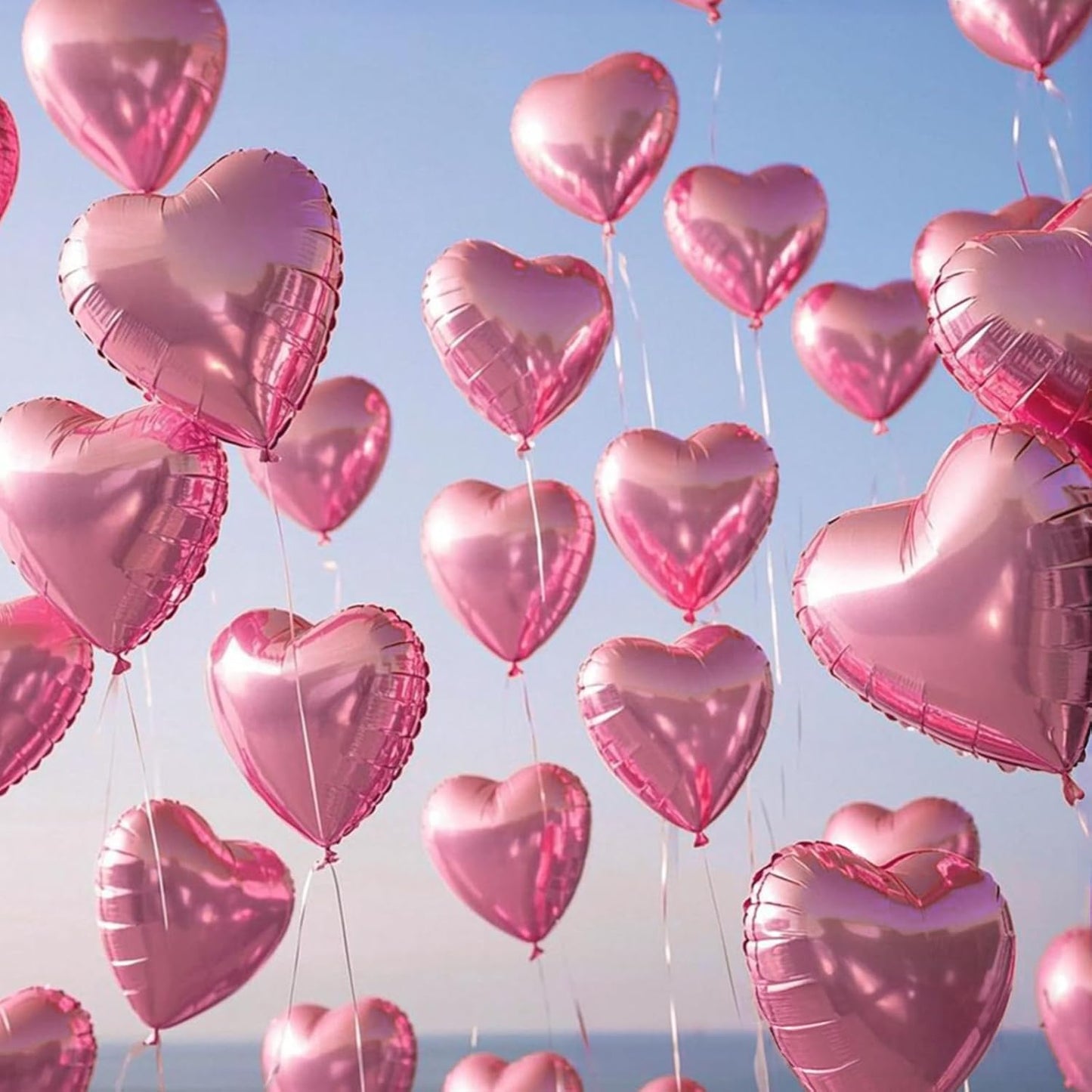 Skiennix Pink Heart Balloons - 19PCS Mylar Heart-Shaped Balloons for Girls' Birthday & Wedding Decor | 18" & 10" Sizes