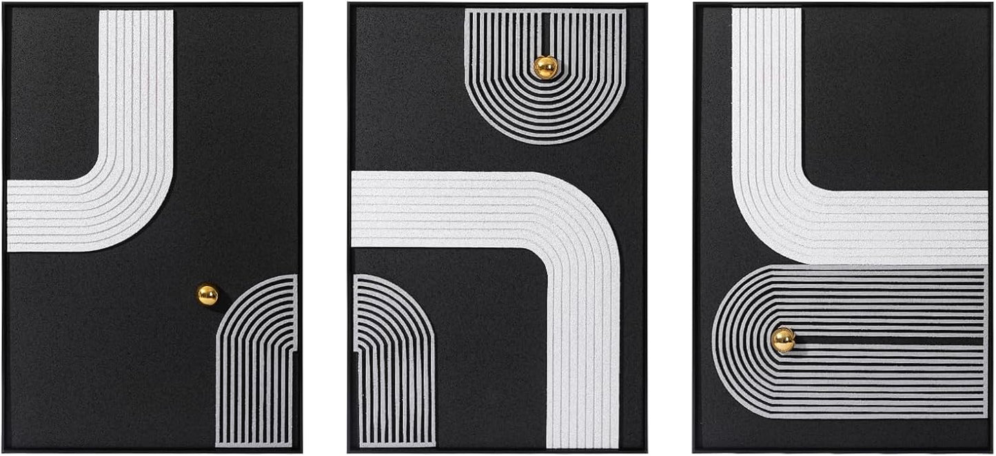 AMAATE 3D Sandstone Wall Art - Black Metal Framed Abstract Decor with Gold Spheres | 16x24 Inches, Ready to Hang