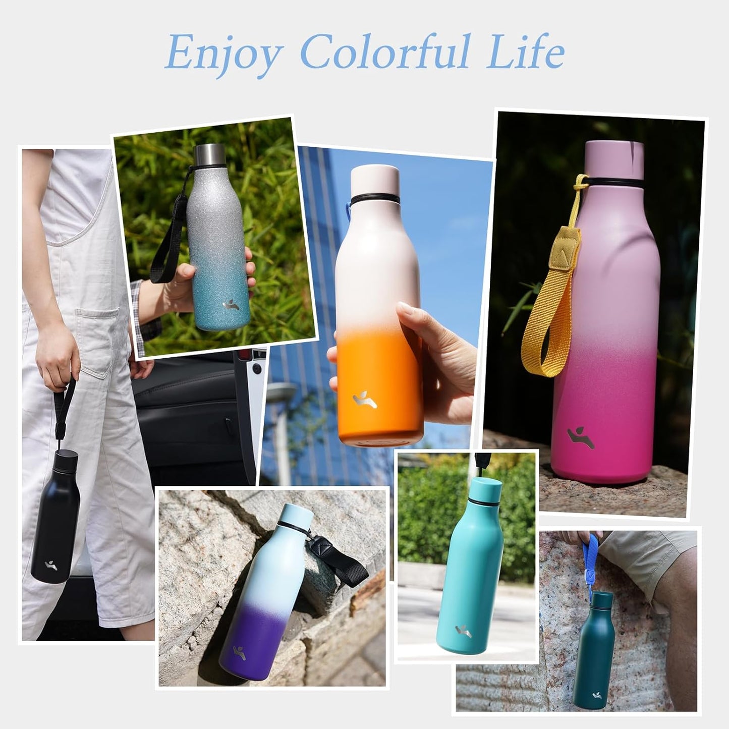 Skiennix Insulated Water Bottle - 18 oz Double Wall Stainless Steel Flask with Strap | Turquoise