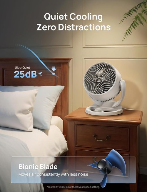 DREO 12-Inch Table Fan - 70ft Powerful Airflow & 25db Quiet Operation | 120° Adjustable Tilt, 3 Speeds