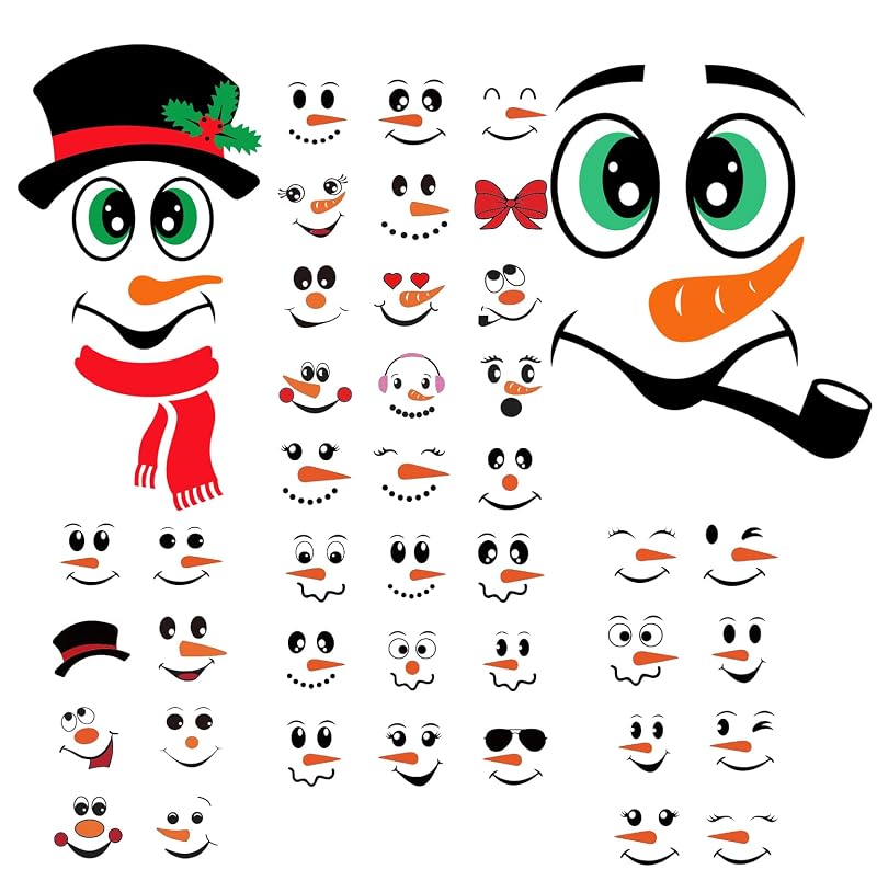47-Pack Snowman Face Stickers for Crafts and Holiday Decor